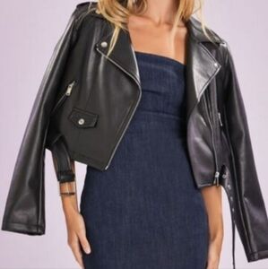 Faux leather Cropped Moto jacket.
